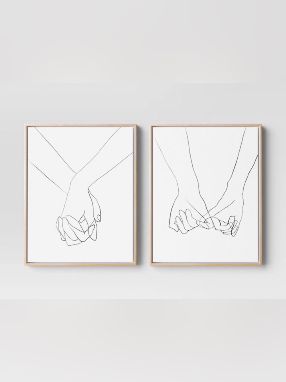 Minimalist Modern Hand-Holding Line Art Prints in White&Black. 16”x20” each.New.
